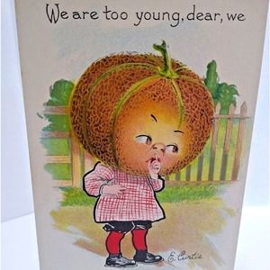 Fantasy Postcard Tuck E Curtis Cantaloupe Head Anthropomorphic Garden Patch 2